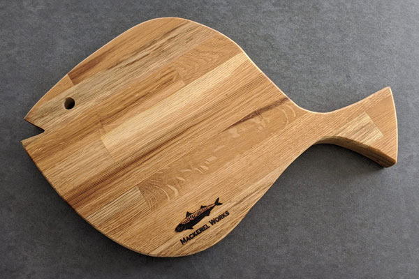 Wooden chopping board, handmade into the shape of a fish